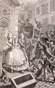 18世紀のパリでのストリート喧嘩、「XVIII Siecle Institutions、Usages et Costumes」、1875年発行 作： French School